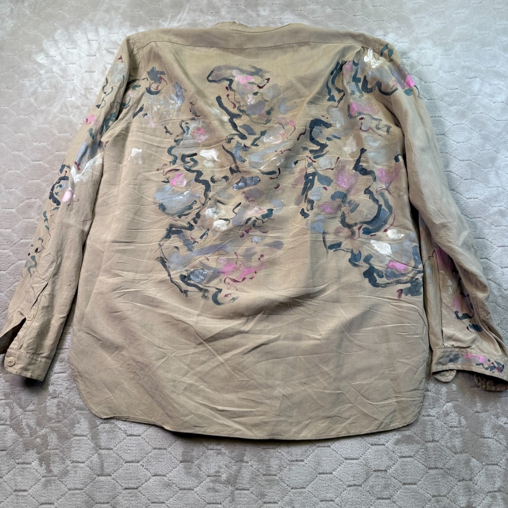 VTG 90s Lanvin Paris Silk Shirt Sz Medium Painted Customized Look - Picture 12 of 15